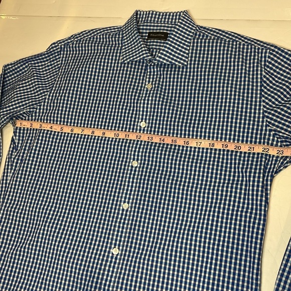 Esquire Men’s Performance Slim Fit Long Sleeve Blue and White Shirt 17 34/35 - Picture 8 of 13